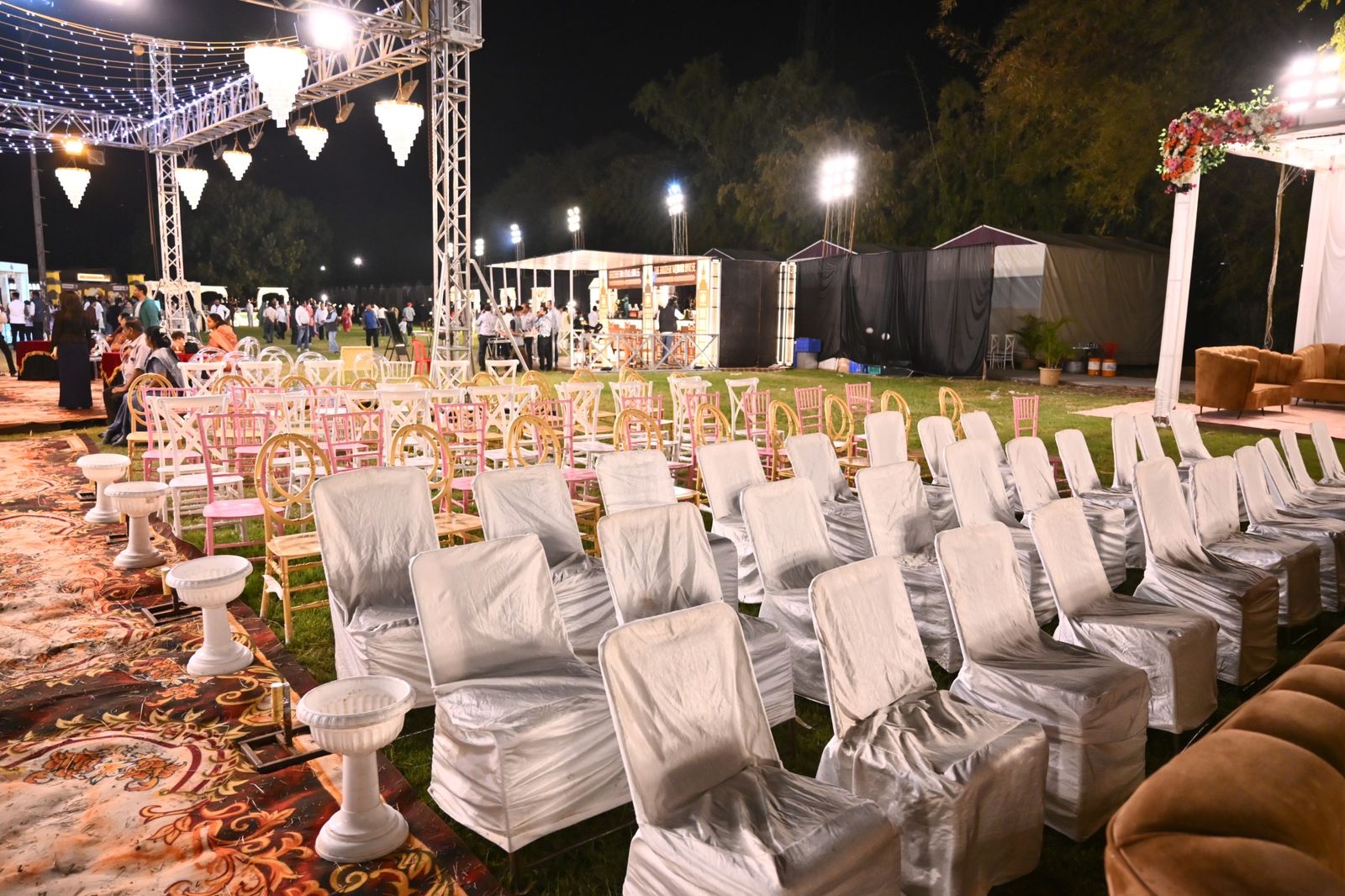 Guest seating arranged for an evening wedding function