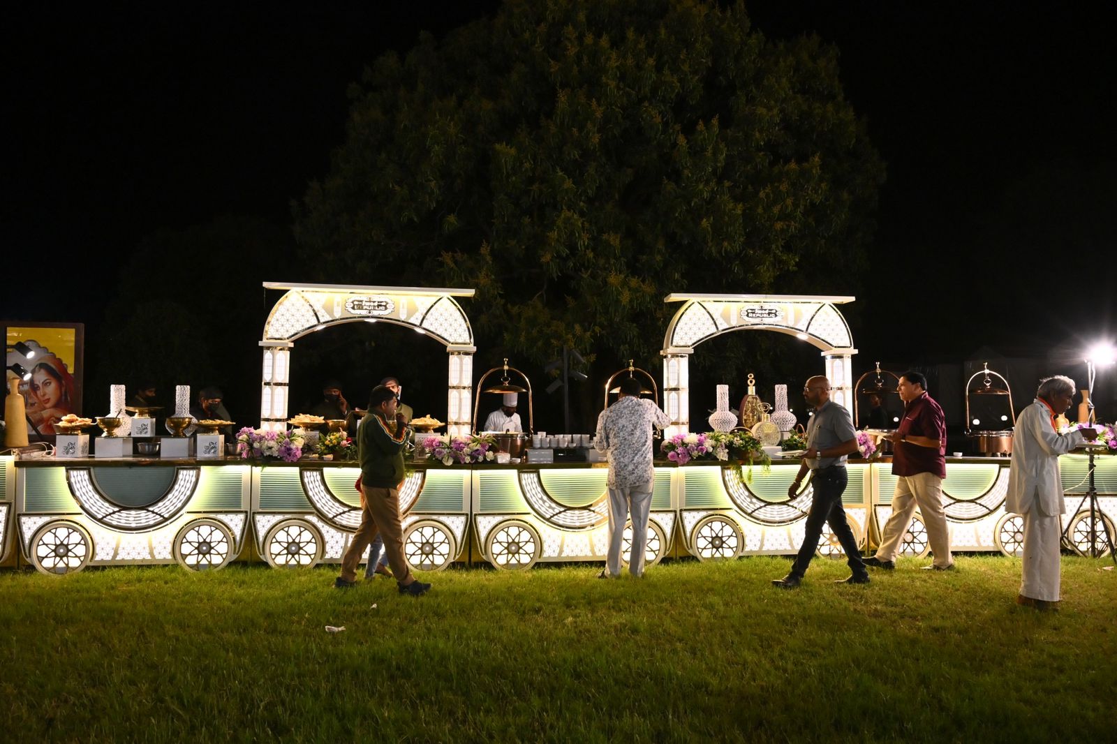 Food stalls set up for a wedding function